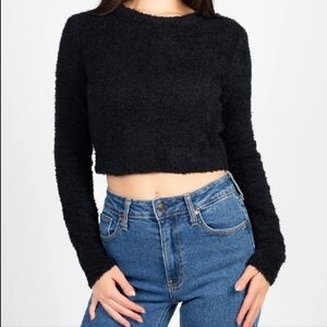 H&M Cozy Black Fuzzy Crew Neck Sweater Size Small